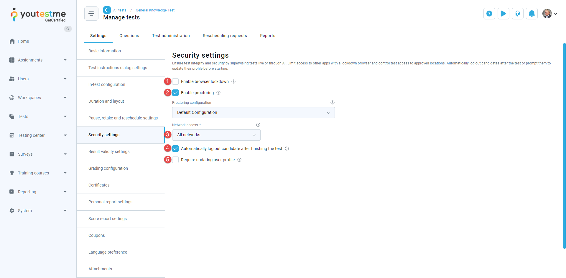 Security settings