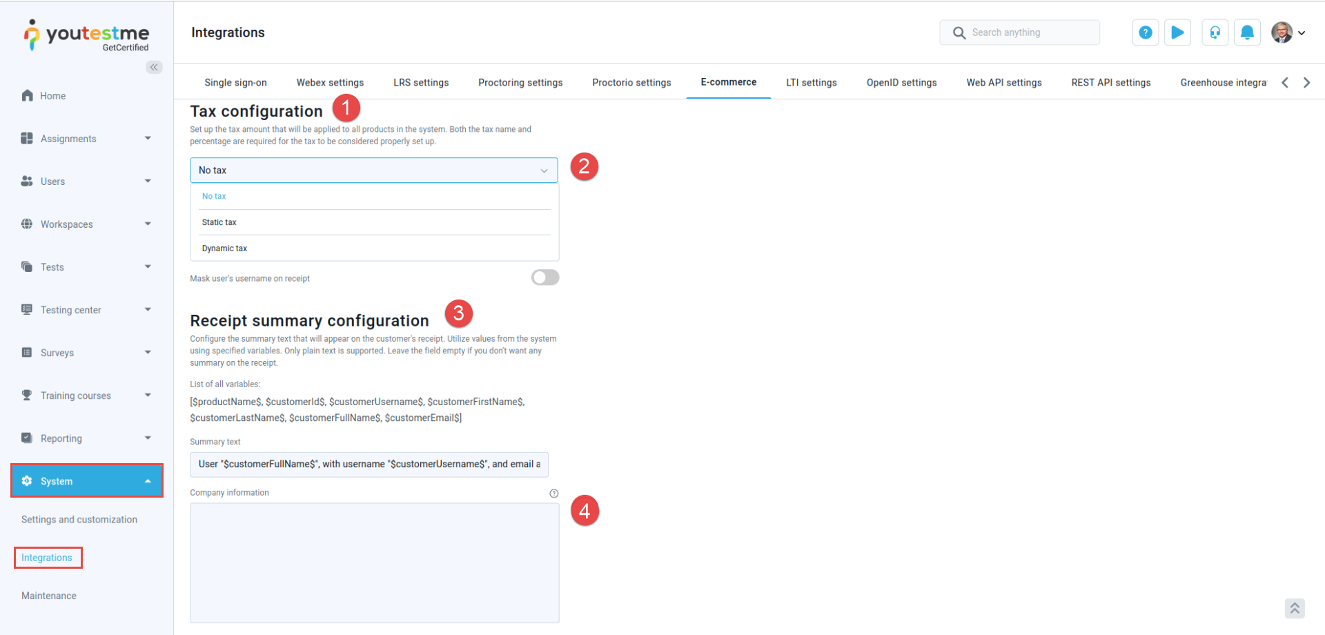 Tax and Company Info Configuration Screenshot